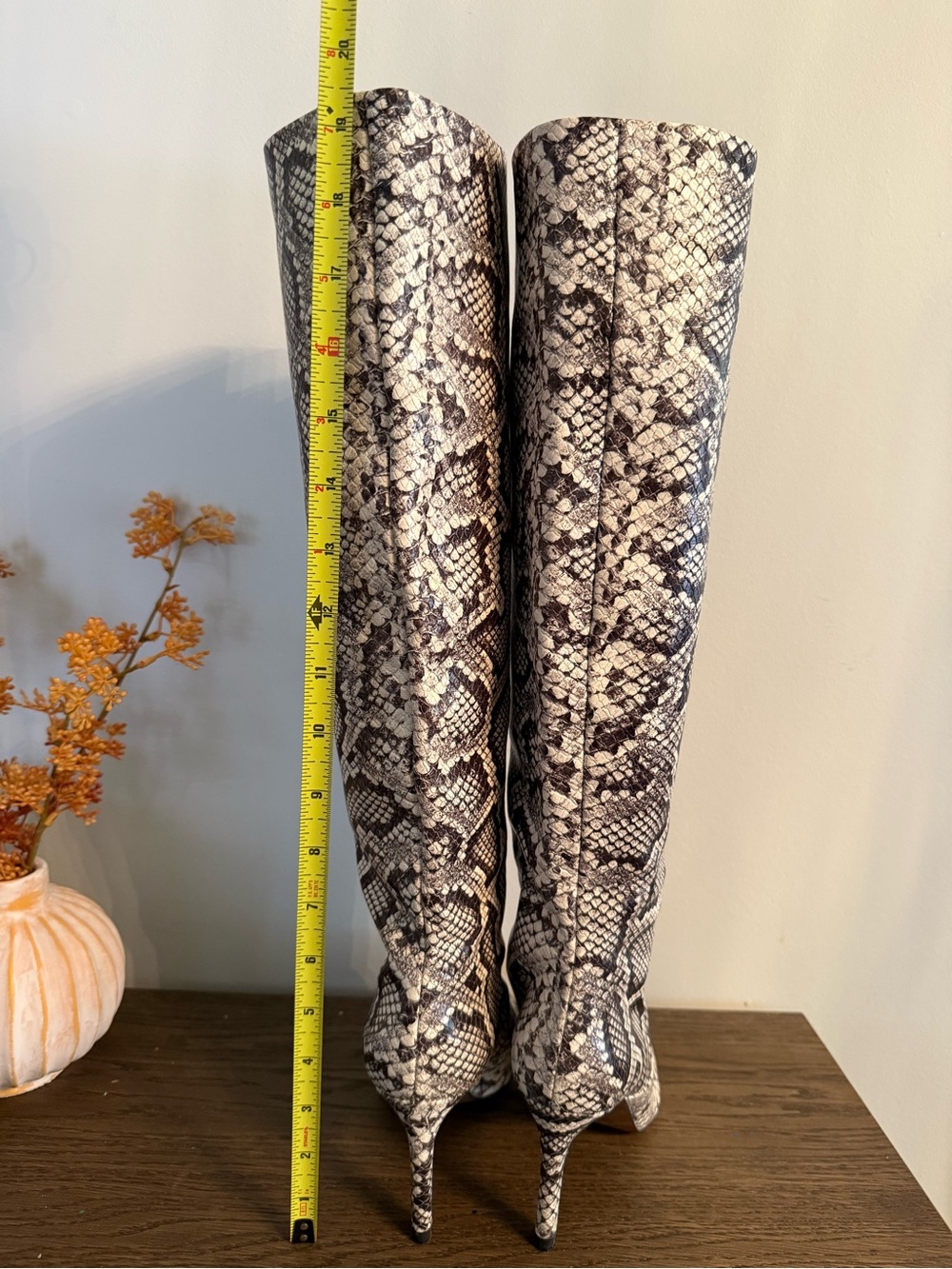 Snake-Print Knee-High Stiletto Boots - Picture 4 of 7